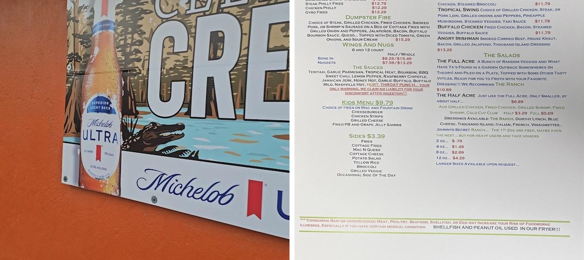 Clear Creek Menu
